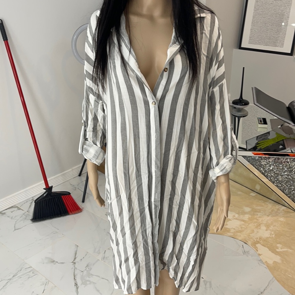 Slouchy grey striped beach dress
